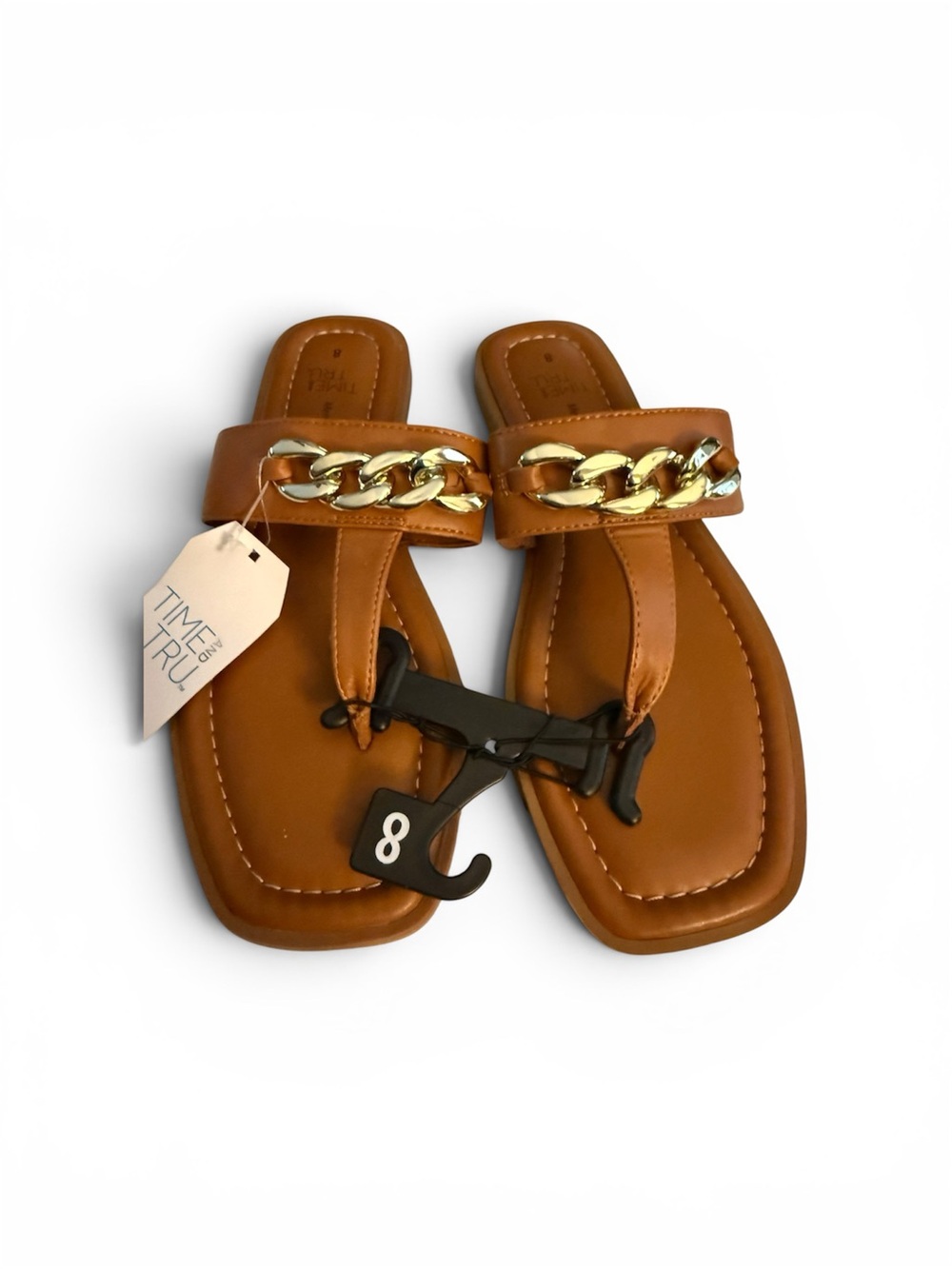 Time and Tru NEW Brown Slide Sandals with Gold Chain